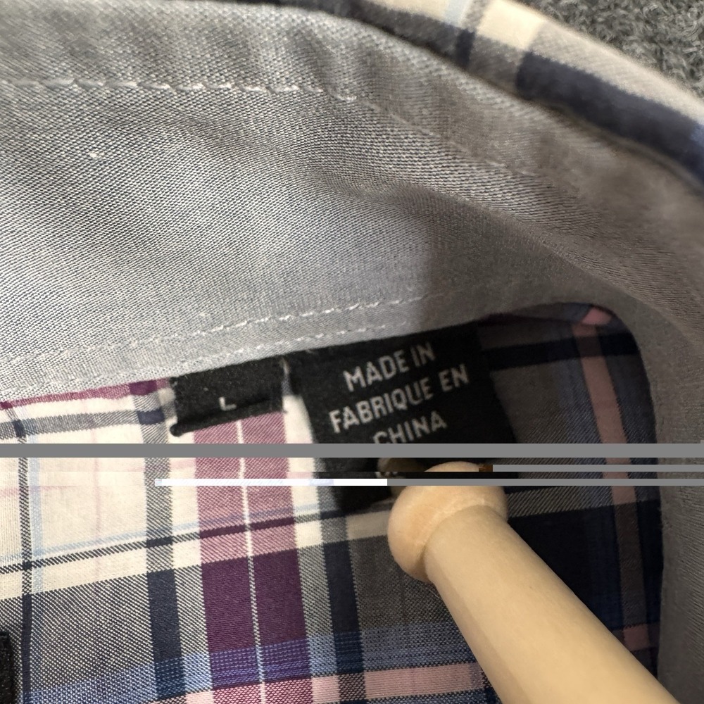 Hugo Boss Mens Slim fit Long Sleeve Button-Up Shirt Large Cream Purple Plaid EUC - Picture 3 of 8